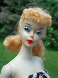 Vintage #3 PONYTAIL BARBIE FLAXEN BLONDE HAIR BLUE EYELINER IN ORIGINAL SWIMSUIT