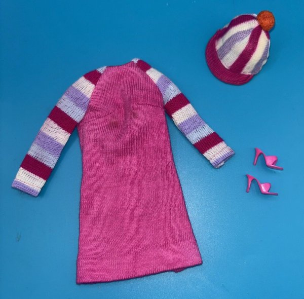 Vintage Barbie 1960's Japanese Market Exclusive Knit Striped Dress & Hat #2616