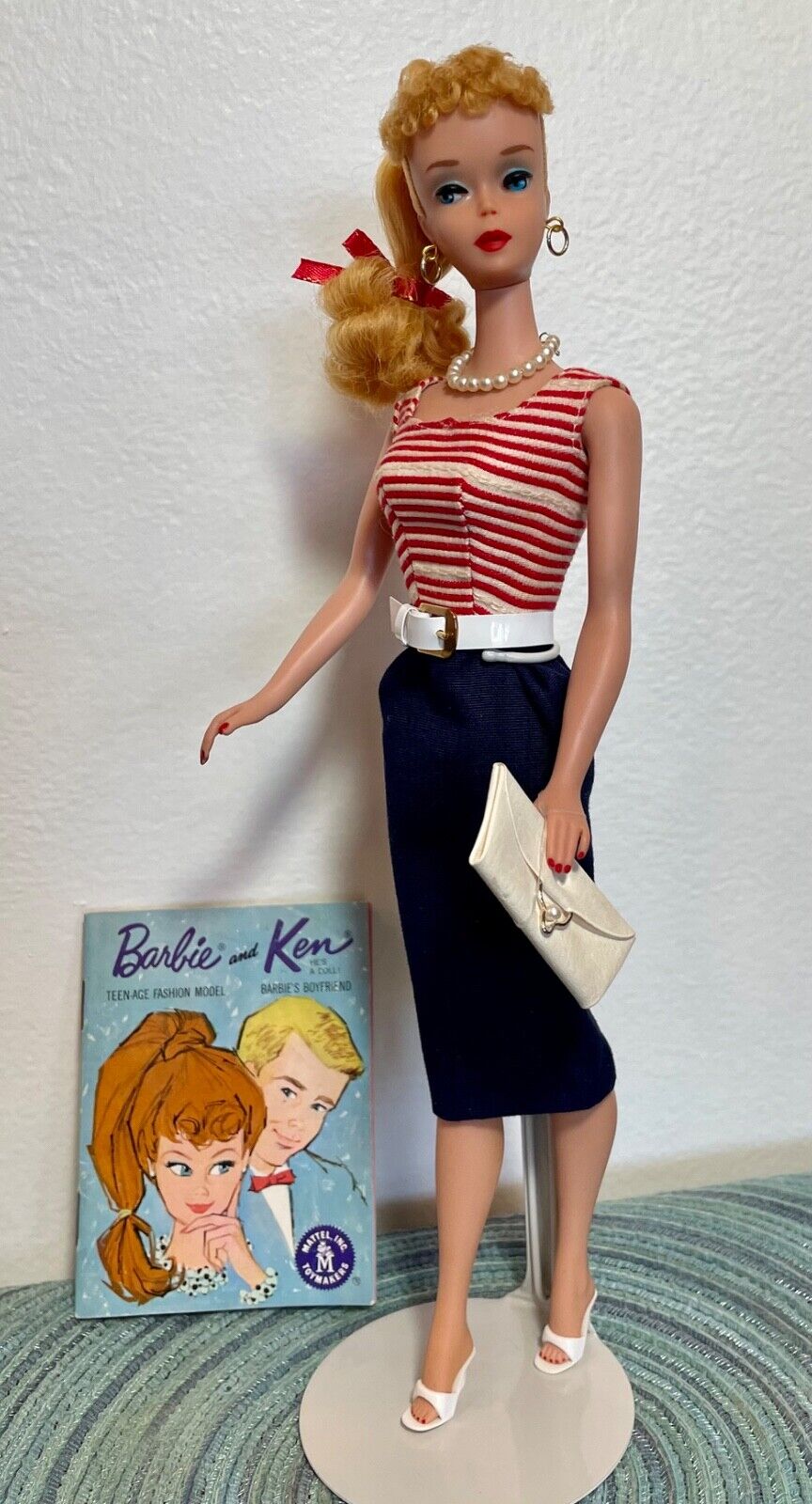 Pretty Restored Vintage Blonde #4 Ponytail Barbie Solid Body #918 Cruise Stripes
