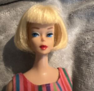 Vintage Barbie Pale Blonde American Girl Doll#3 Bendable Legs OSS Open Toe Mules