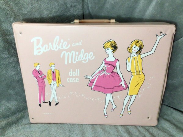 Vintage '63 Mattel Inc Barbie & Midge Doll Case w/dolls 1-MCMLVIII & accessories