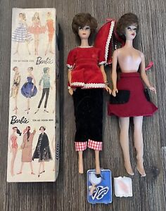 Lot 2 1960’s Barbie Bubble Cut Brunette Dolls W/ Box & More L@@K