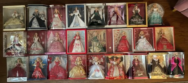 Complete Set of 25 Holiday Barbie Dolls, Never Opened (various years)