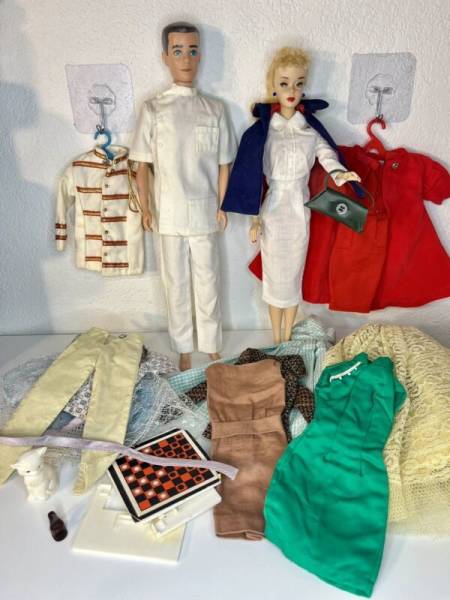 Vintage 1960s Barbie Ponytail #3 Blond, Ken. Mattel, Outfits Lot