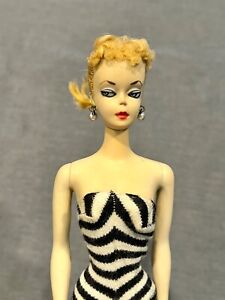 Vintage 1959 org, #1 Blonde Ponytail Barbie Doll white irises, blue eyeshadow