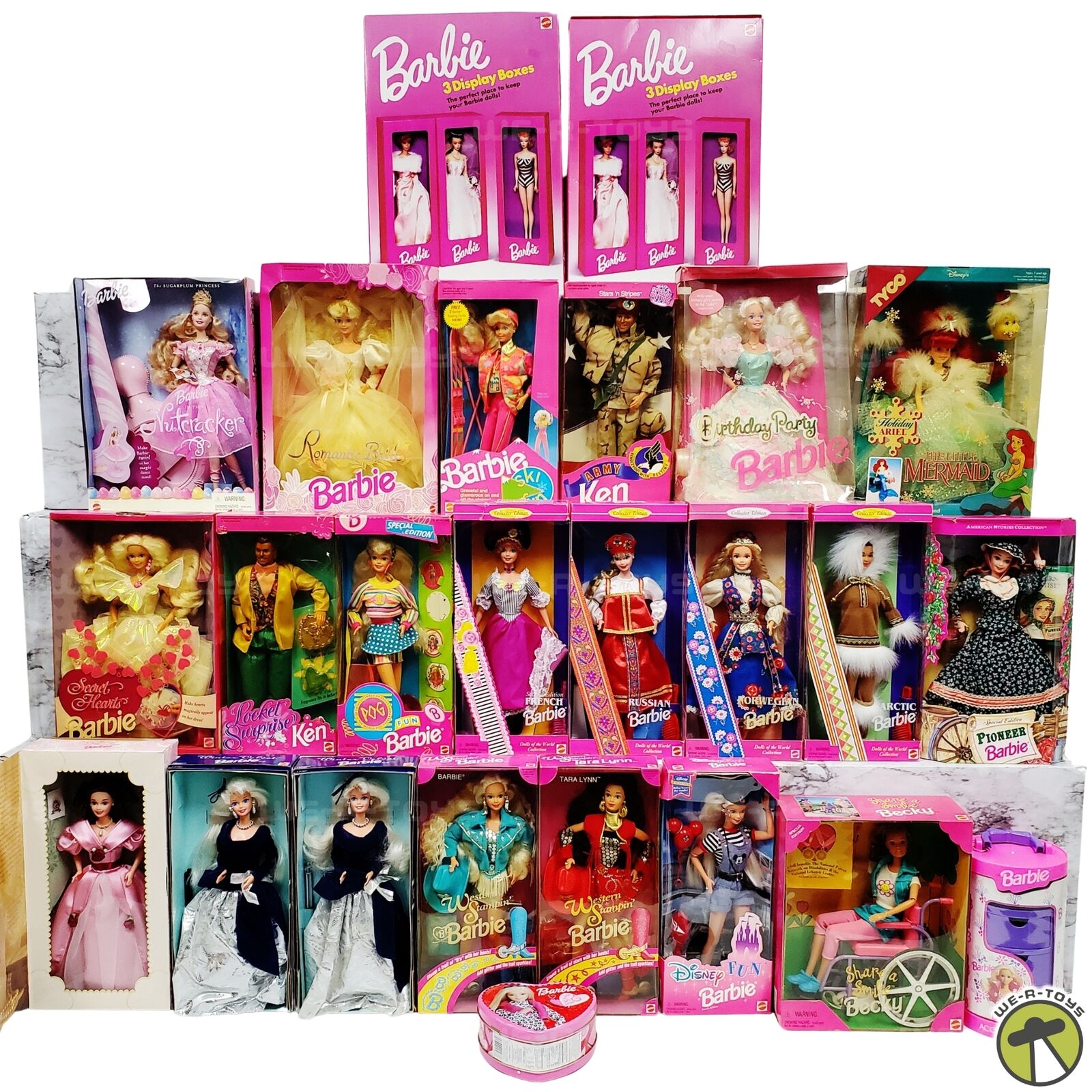 BARBIE DOLL LOT OF 25 ~ ASSORTED DOLLS ~ BOXES HAVE WEAR ~ SEE PHOTOS