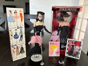 Very Special! 1960 #3 Brunette Ponytail Barbie with gown, box, mic + 1994 repro