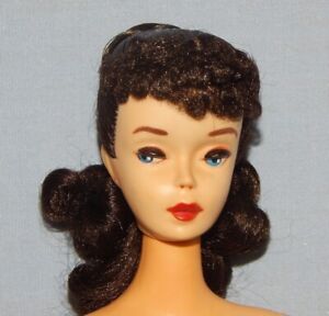 Vintage Barbie 1960 Brunette #3 Ponytail Doll Pat Pend ~ Brown Liner w Swimsuit