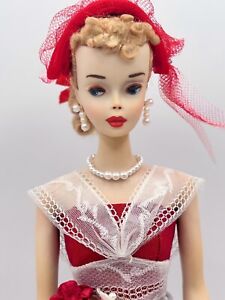 VINTAGE BLONDE #3 PONYTAIL BARBIE RESTORED WITH OOAK ORANGE BLOSSOM IN RED