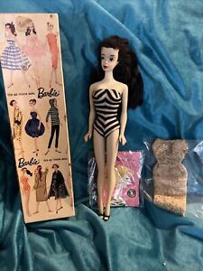 Vintage Ponytail #3 Brunette Barbie Doll, OSS, Mules, Original Box (1959), Etc.