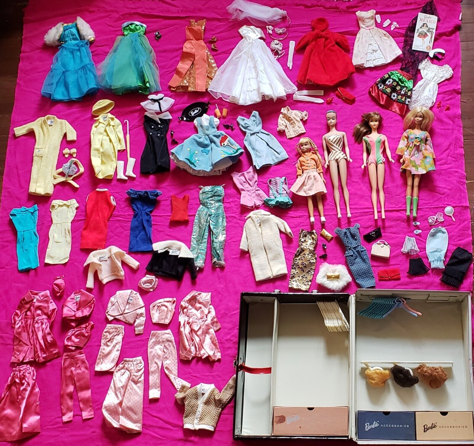 Vintage 1960's BARBIE collection LOT dolls, clothing, accessories and case 50+