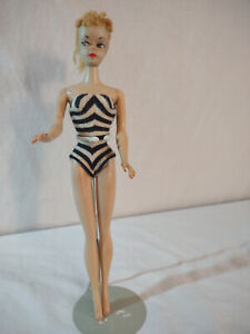 Vintage 1958 Mattel "Ponytail Barbie" Doll w/ Zebra Swimsuit & Pink Dress