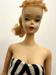 Vintage Ponytail Barbie Doll #3 Blonde w RARE Nippled Body & Zebra Suit, WOW!