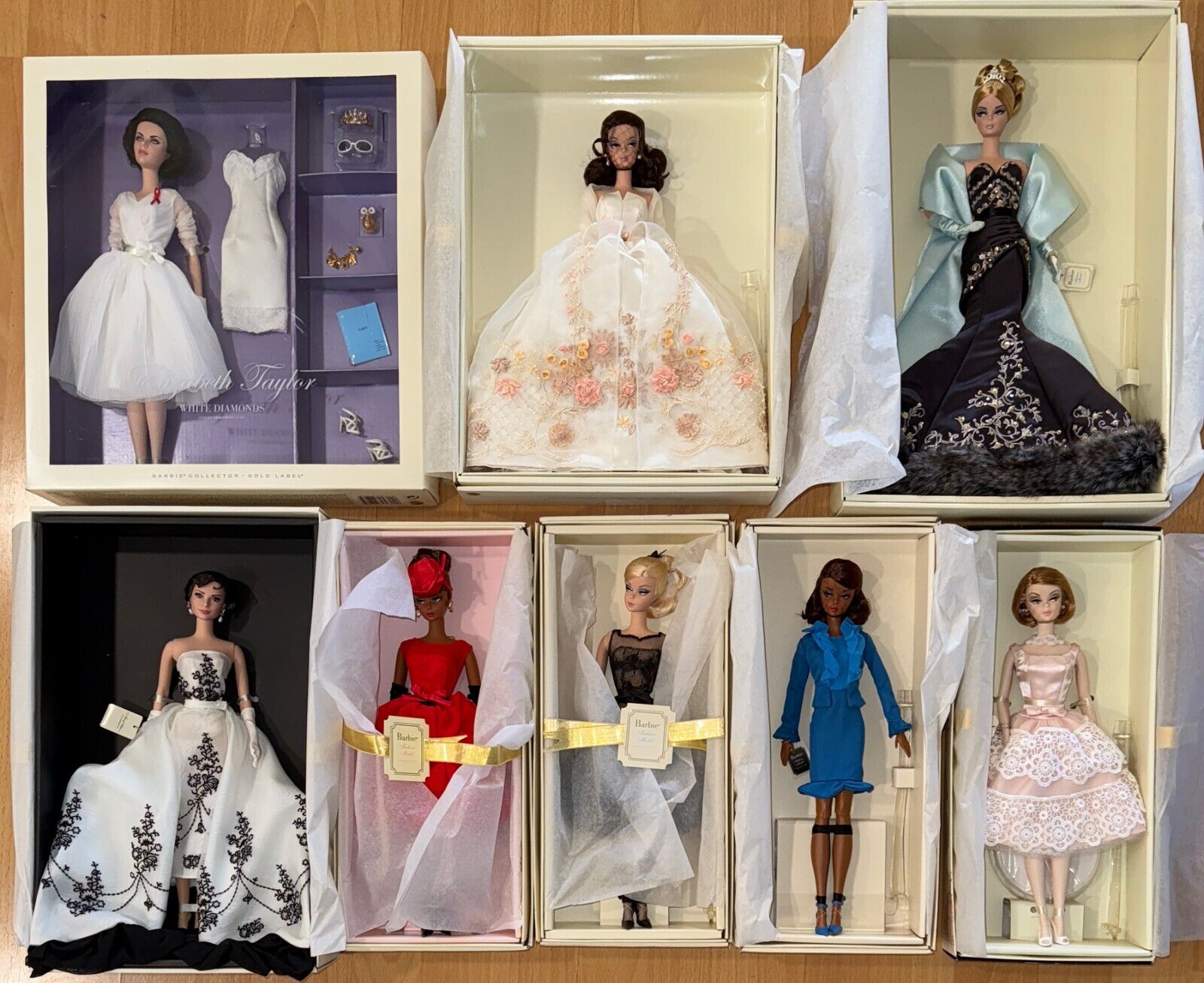 Lot Of 8 Silkstone Barbie Dolls, fashion Model Coll. Gold Label NRFB