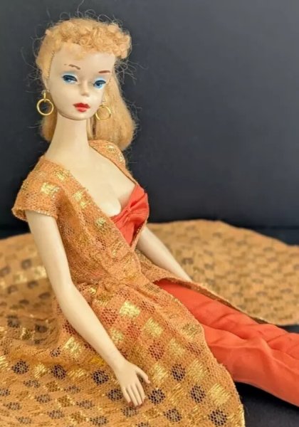Vtg 1960 #3 Ponytail Barbie Doll wBlue Eyeliner in #946 Dinner at Eight Outfit