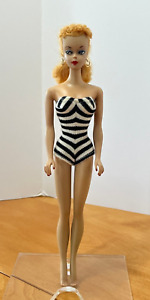 VINTAGE HTF RARE 1959 #1 BARBIE DOLL BLONDE PONYTAIL ZEBRA SWIMSUIT ALL ORIGINAL
