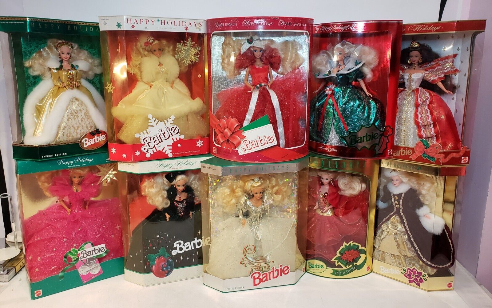 1ST FIRST 10 HAPPY HOLIDAYS HOLIDAY BARBIE DOLL LOT 1988 1989 1990 1991 1992 NIB