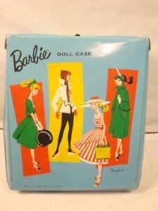 Vintage Barbie Doll Case, 1961 Blue Vinyl, with 2 Barbies & Clothes