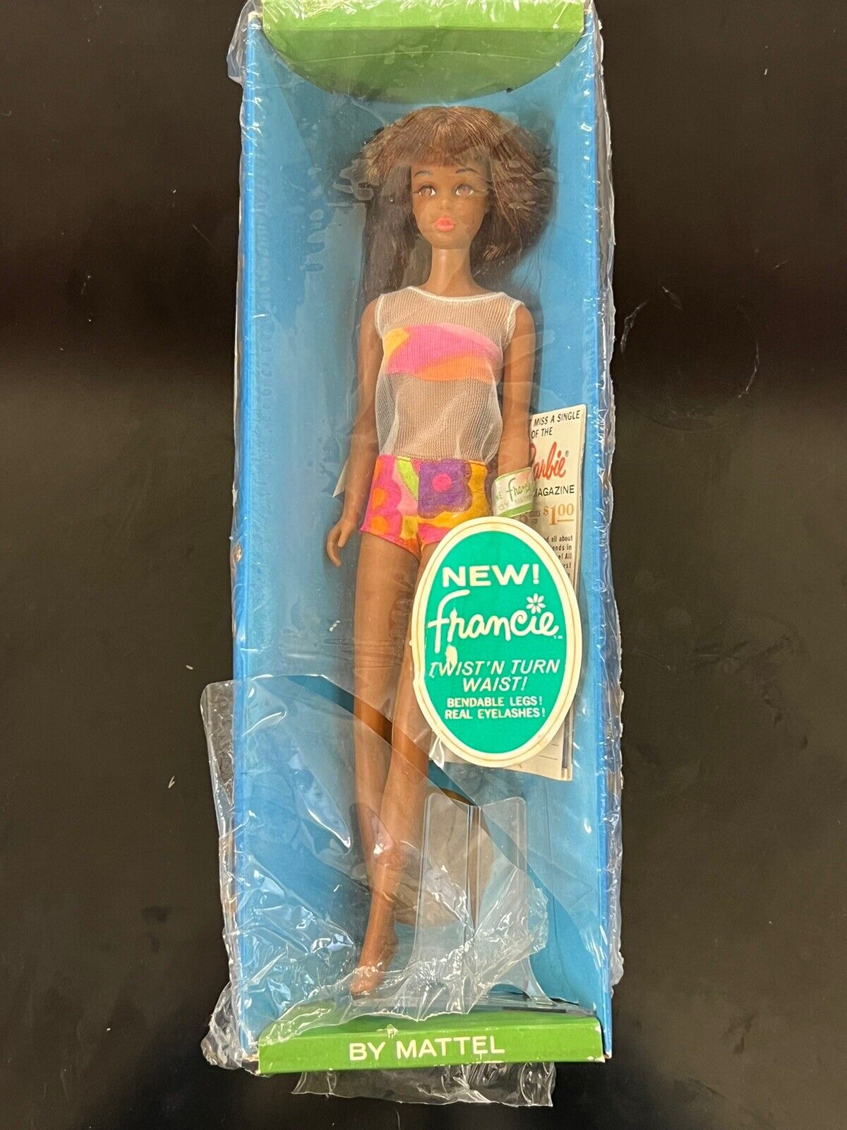 Vintage 1965 - New Francie Black - Twist 'N Turn Waist #1100 Mattel - In Box