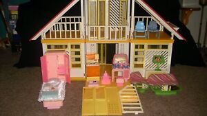 Vintage 1978 Barbie A-Frame Dream House with furniture