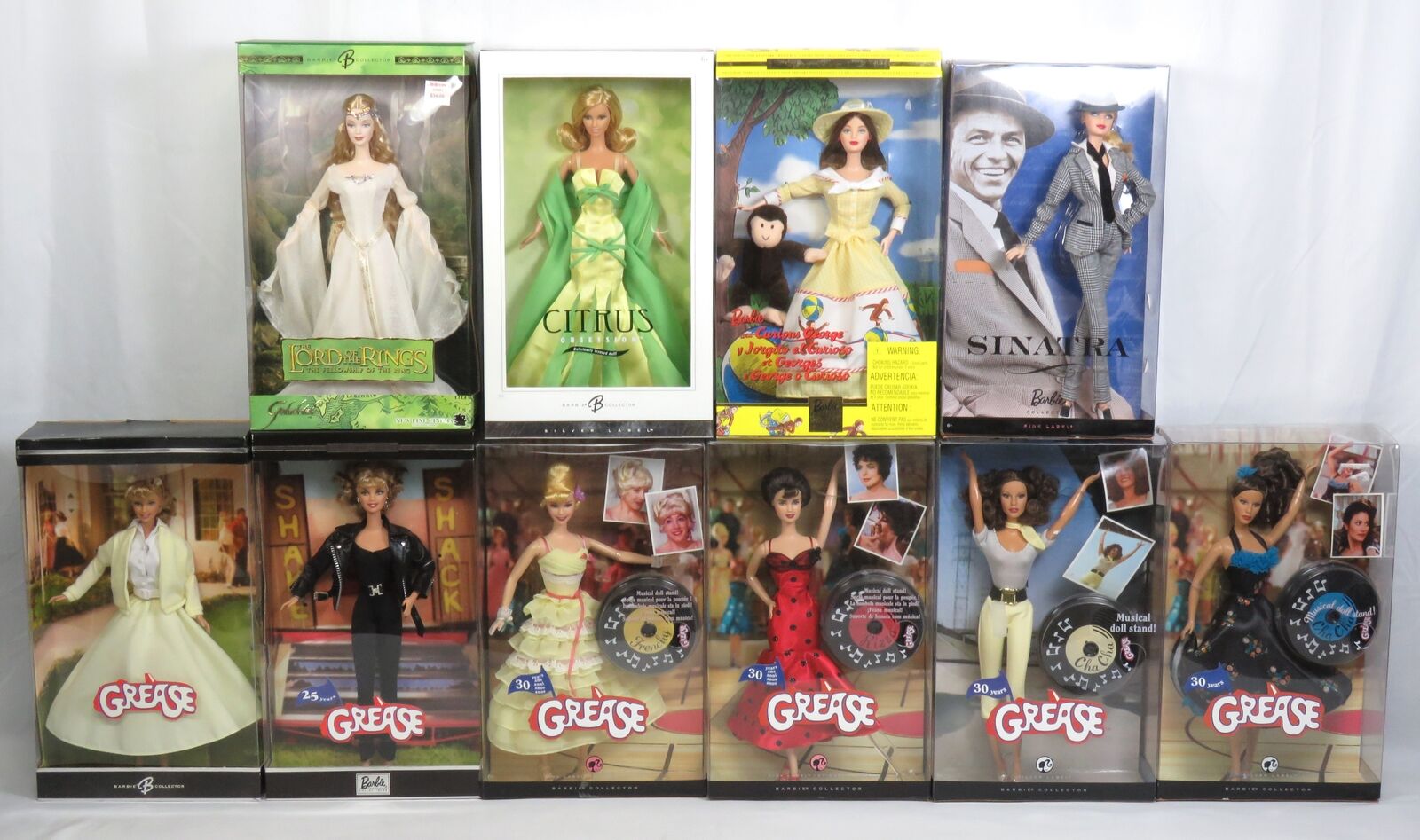 Lot of 10 Barbie Dolls LOTR Galadriel, Grease Rizzo Cha-Cha Frenchy Sandy NEW