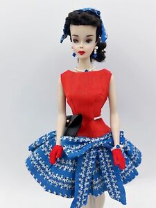 Vintage #3 Brunette Ponytail Restored Barbie Doll With Ooak Best Bow Ensemble