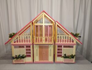 Vintage 1985 Pink Barbie Dream House A-Frame w/Huge Lot of Furniture Accessories