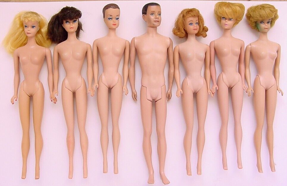 EARLY 1960s #4 #7 PONYTAIL BUBBLE CUT FASHION QUEEN BARBIE MIDGE KEN DOLL LOT