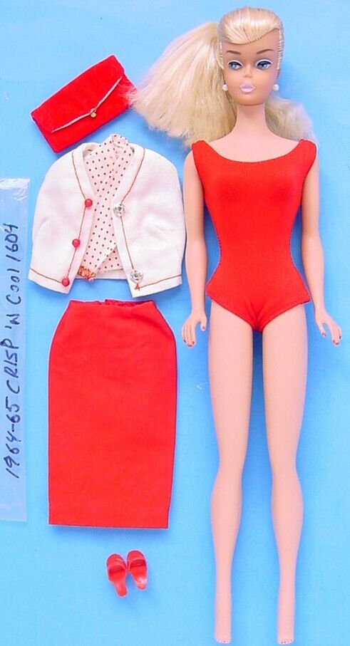 1964-65 PLATINUM BLONDE SWIRL PONYTAIL BARBIE #850 w CRISP 'N COOL OUTFIT #1604