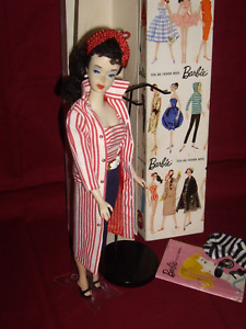 Vintage All Original #3 Brunette Ponytail Barbie, Gay Parisienne BOX & TM Stand!