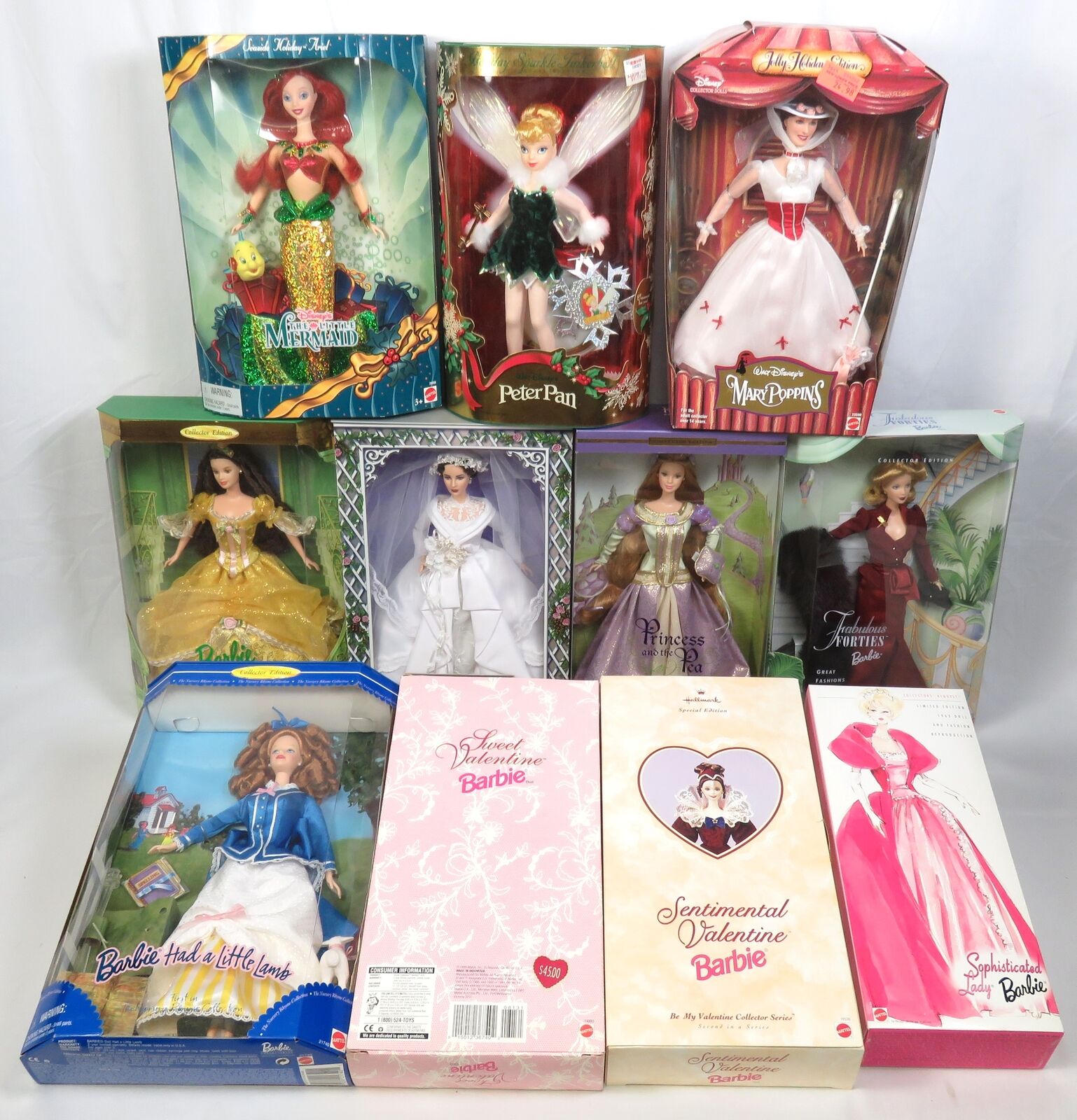 Lot 11 Vtg Mattel Barbie Dolls Elizabeth Taylor Beauty Beast Mary Poppins NEW