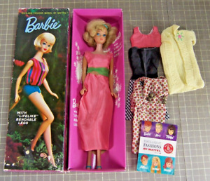 Vtg 1960s American Girl 1070 Pale Blonde Barbie w/ Box & Stand - Bendable Legs