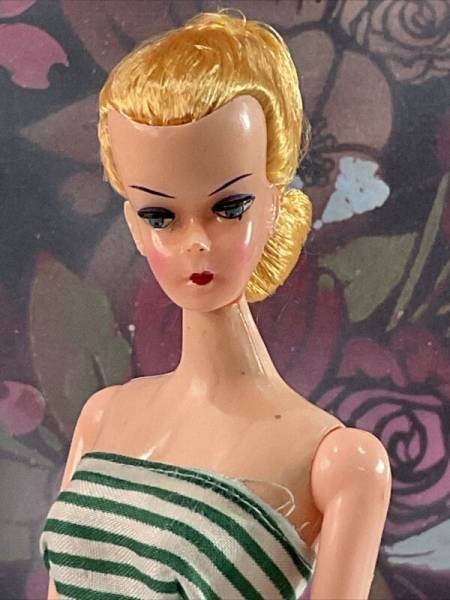 VINTAGE RARE HONG KONG LILLI BARBIE DOLL - Dressed - Green  Striped SUNDRESS