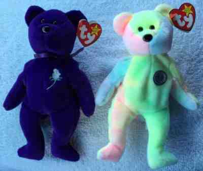 Vintage Rare 1997 TY Princess Diana BEANIE ORIGINAL BABY & 1999 TY B.B. BEAR