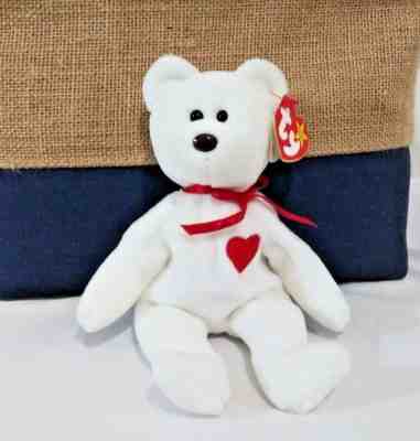 RETIRED Ty Beanie Baby White VALENTINO Bear 12 ERRORS MINT BROWN NOSE RARE