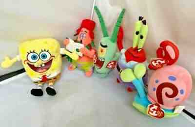 LOT 5 TY SpongeBob Plush Patrick Plankton Gary Mr. Krabs W/Tags & Spongebob EUC