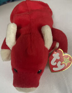 TY Beanie Baby Snort The Bull 1995 Retired Tag Errors Numeric Date, PVC Pellets