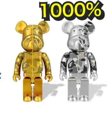 Bape BearBrick Be@rbrick Camo Shark gold siver 1000% 2set from Japan new