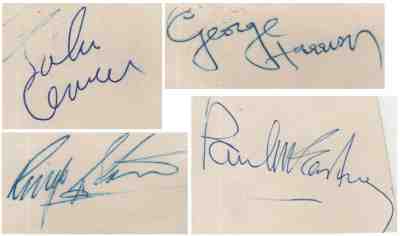 Set of large separate Beatles hand signed autographs - Caiazzo letter