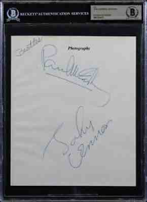 John Lennon & Paul McCartney Authentic Signed 7.5x9 Cut Signature BAS Slabbed