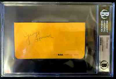 VINTAGE BEATLES GEORGE HARRISON SIGNED AUTOGRAPH CUT BECKETT SLAB AUTHENTICATED