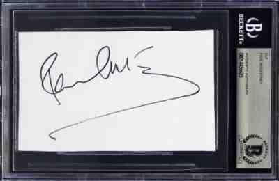 Paul McCartney The Beatles Authentic Signed 3x5 Cut Signature BAS Slabbed