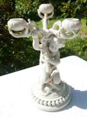 Belleek Cherub Coral Candleabra candle holder antique black mark rare