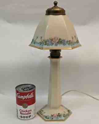 RARE American Belleek Table / Boudoir Lamp w/ Original Porcelain Shade - Antique