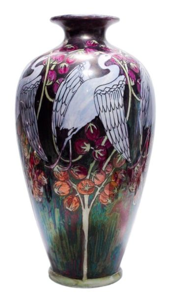 LENOX AMERICAN BELLEEK Hand Painted Iridescent Signed Heron Bird Porcelain Vase