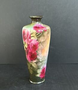 Antique/ VTG Belleek Willets Hand Painted Pink Roses Vase 12.5”