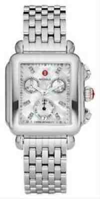 New Michele Deco Silver MOP Chronograph Diamond Dial Ladies Watch (MWW06P000014)