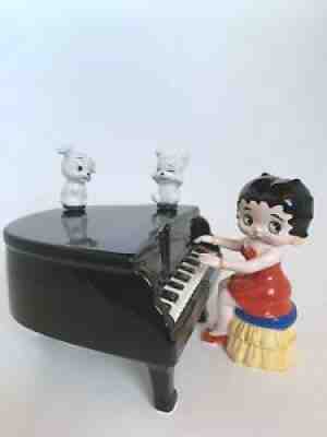 Vintage 1995 Betty Boop Playing Piano w/dancing magnetic puppie Vandor Music Box