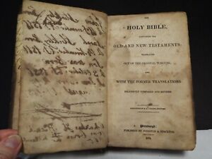 1834 Holy Bible Old and New Testament Printed in Pittsburgh Sterotype edition