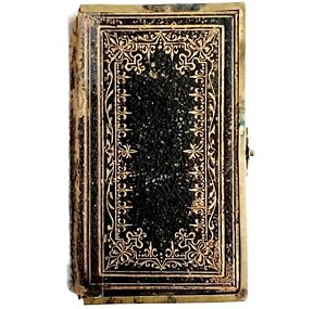 Holy Bible 1850 Victorian Mini Brass Latch Gold Gilded Rare Religious Book HBS